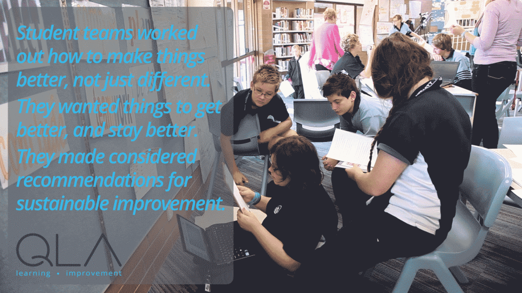 Student teams worked out how to make things better, not just different.  They wanted things to get better, and stay better.  They made considered recommendations for sustainable improvement. 